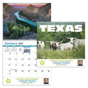 Texas Wall Calendar - Spiral